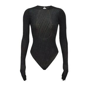 Skims Velvet Glove Bodysuit Soot Black Medium